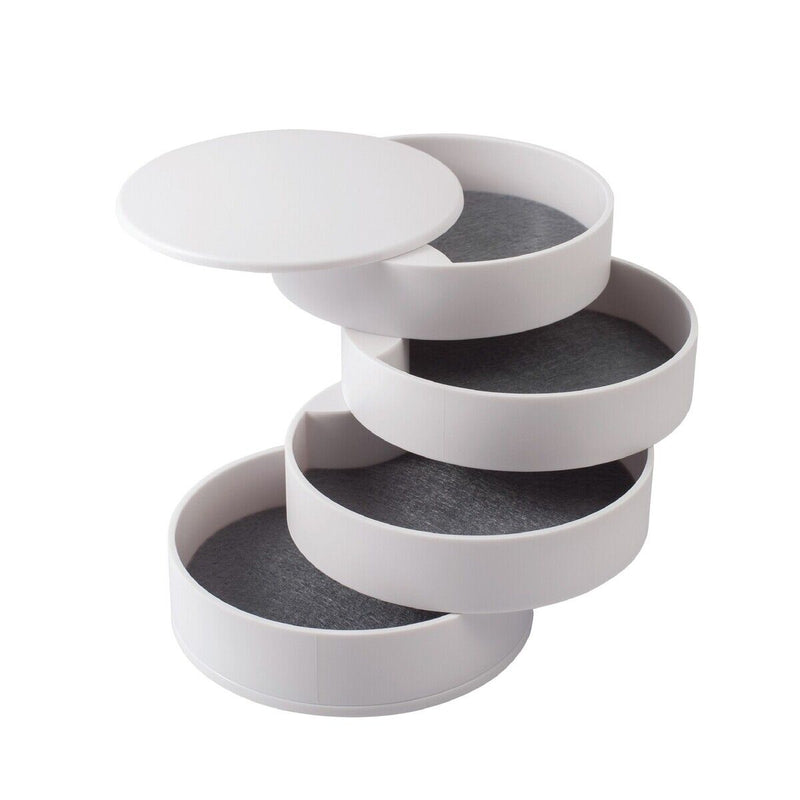 Jewelry Organizer 4 Layer Rotatable Small Storage Box Earring Holder Tray, White