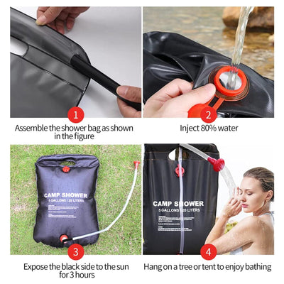 20L Portable Solar Shower Bag Outdoor Camping Bath Solar Heated Traveling Hiking