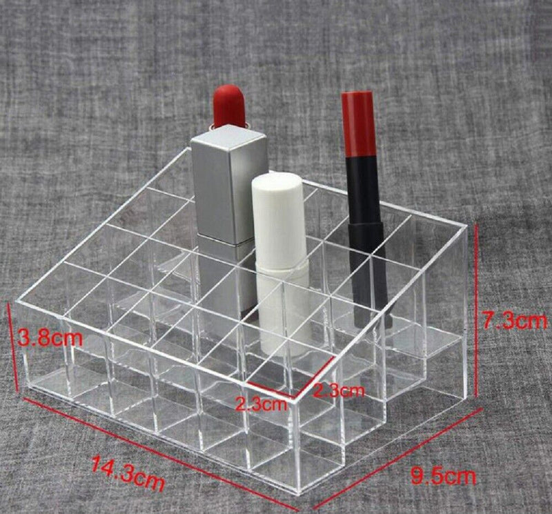 24 Slot Clear Acrylic Lipstick Holder - Cosmetic Organizer Makeup Storage Case