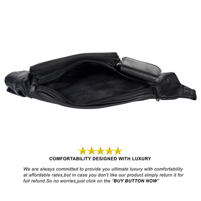 New Black Pure Leather Fanny Pack Waist Bag Adjustable Travel Pouch Cell Phone