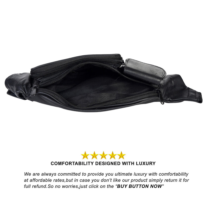 New Black Pure Leather Fanny Pack Waist Bag Adjustable Travel Pouch Cell Phone
