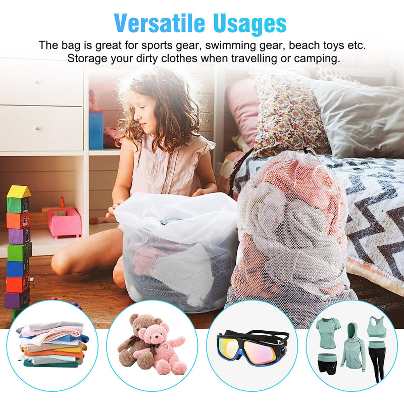 2Pcs Heavy Duty Laundry Bag Large Mesh Wash Clothes with Drawstring Top Closure