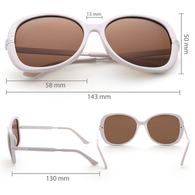 Oversized Metal Polarized Women Sunglasses Shades White Frame (Brown Lens)