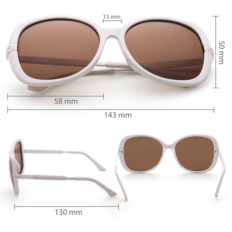 Oversized Metal Polarized Women Sunglasses Shades White Frame (Brown Lens)