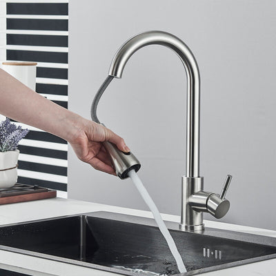 Brushed Nickel Kitchen Faucet Sink Mixer Faucet Pull down Sprayer Single Handle