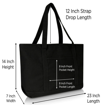 Womens 23" Deluxe 24 Oz. Cotton Canvas Tote Bag Zippered in Black