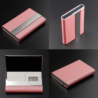 Metal PU Leather Pocket Card Holder - Slim Business ID Credit Card Case Wallet