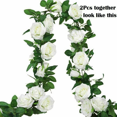 6Pcs Garland Wall Silk Artificial Hanging Rose Flowers Vine Wedding Decor 7.5 Ft