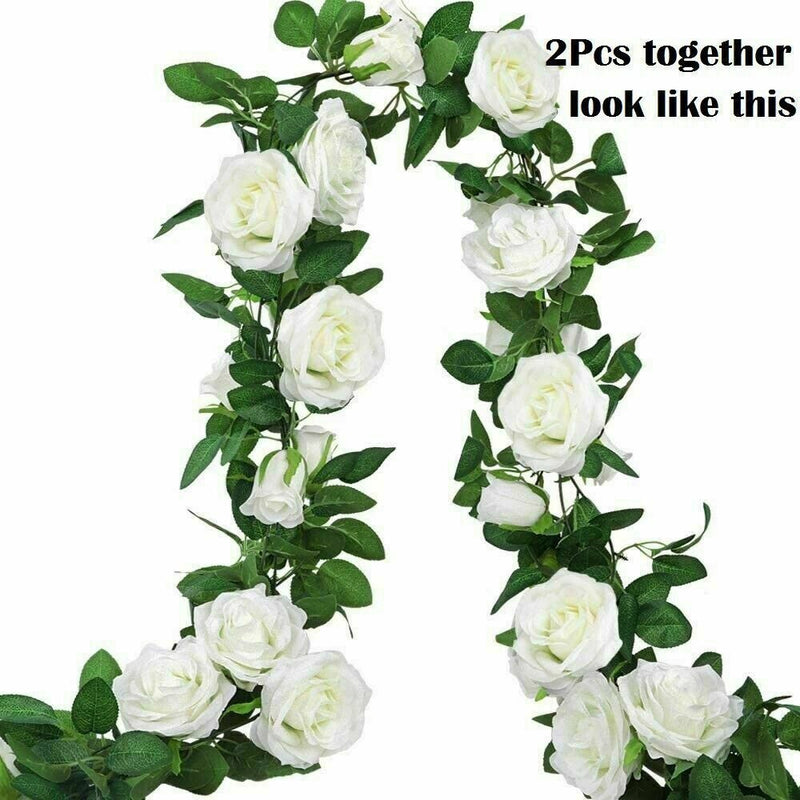 6Pcs Garland Wall Silk Artificial Hanging Rose Flowers Vine Wedding Decor 7.5 Ft