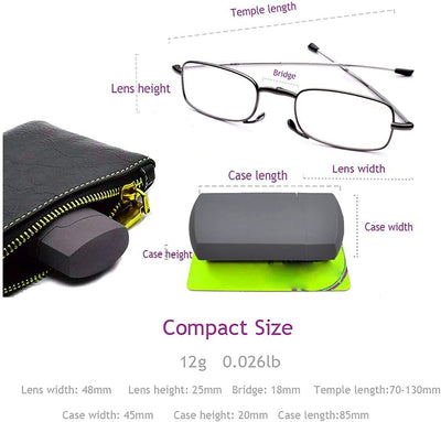 Metal Compact Folding Anti-Blue Light Reading Glasses with Carrying Case