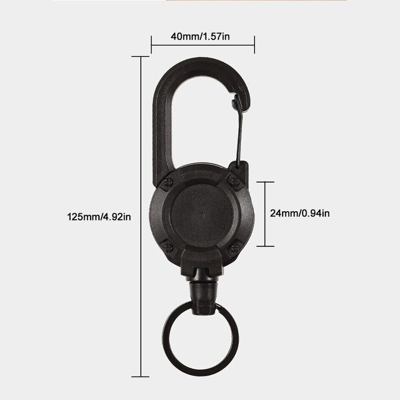 Heavy Duty Retractable Carabiner Car Key Chain Badge Holder Steel Cord Keychain