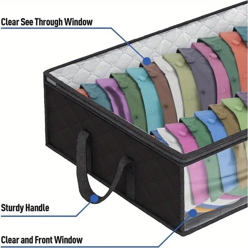 Hat Storage Dust Bag Baseball Hat Cap Organizer Clear Rack Zipper - Black