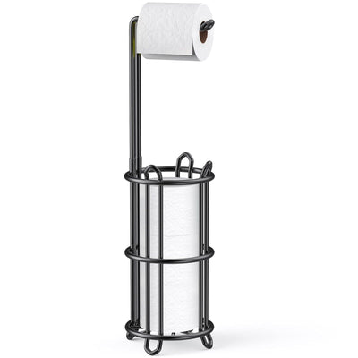 Freestanding Bathroom Toilet Paper Holder Stand & Dispenser Storage Black
