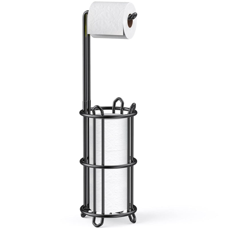 Freestanding Bathroom Toilet Paper Holder Stand & Dispenser Storage Black
