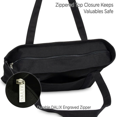 Womens 23" Deluxe 24 Oz. Cotton Canvas Tote Bag Zippered in Black