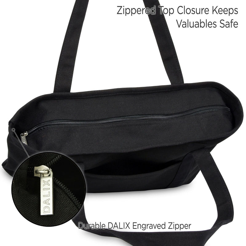 Womens 23" Deluxe 24 Oz. Cotton Canvas Tote Bag Zippered in Black