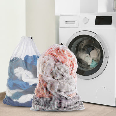 2Pcs Heavy Duty Laundry Bag Large Mesh Wash Clothes with Drawstring Top Closure
