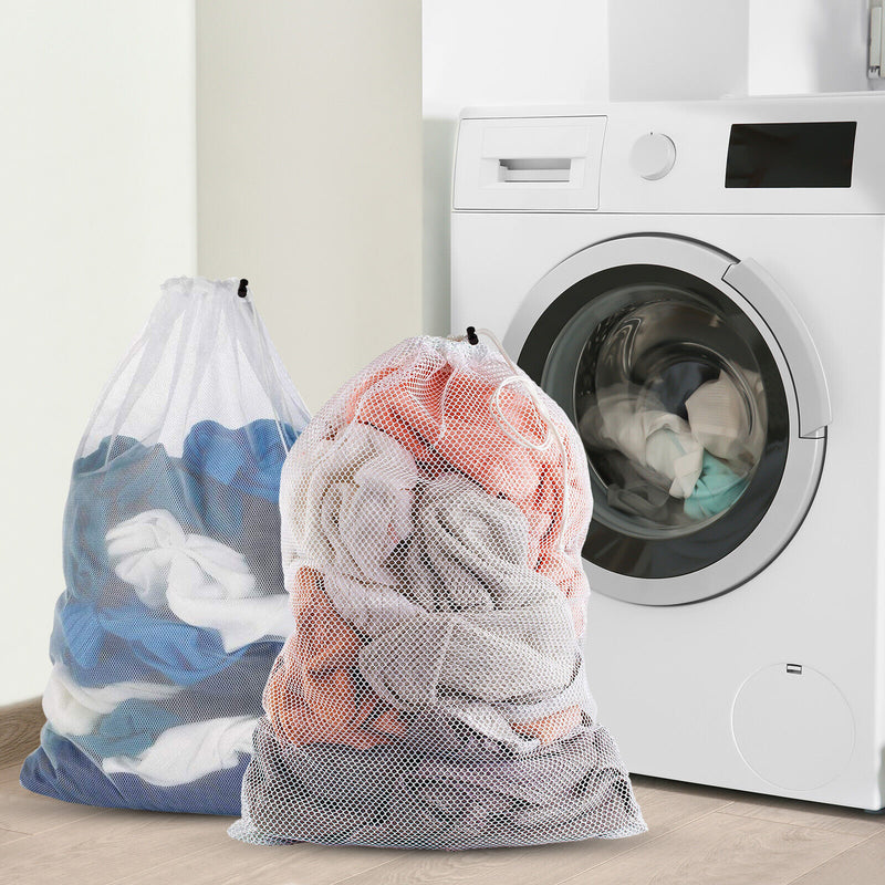 2Pcs Heavy Duty Laundry Bag Large Mesh Wash Clothes with Drawstring Top Closure