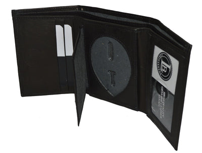 LEATHER BADGE ID HOLDER 'SHIELD' SHAPE TRIFOLD WALLET NEW BLACK VERY RARE WALLET