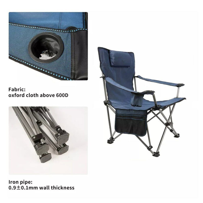 Oversized Camping Chair Outdoor Heavy Duty Folding Chair W/ Cup Holder & Pillow