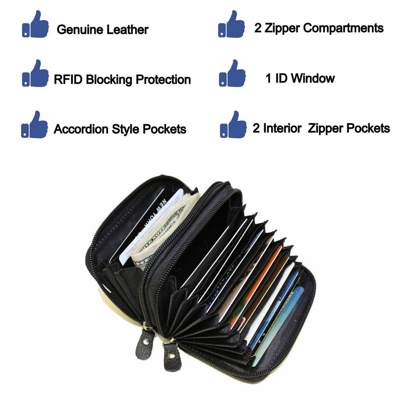 Marshal RFID Genuine Leather Credit Card Holder Accordion Wallet, Black