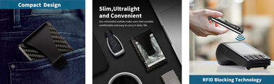Men's Card Holder RFID Blocking Slim Money Clip Wallet Thin Carbon Fiber with Metal Clip