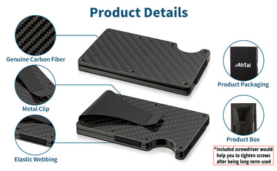 Men's Card Holder RFID Blocking Slim Money Clip Wallet Thin Carbon Fiber with Metal Clip