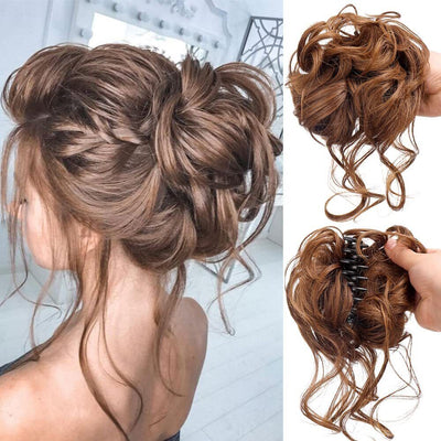 Natural Clip on in Messy Bun Hair Piece Extension Hair Claw Clip Wedding Updo US