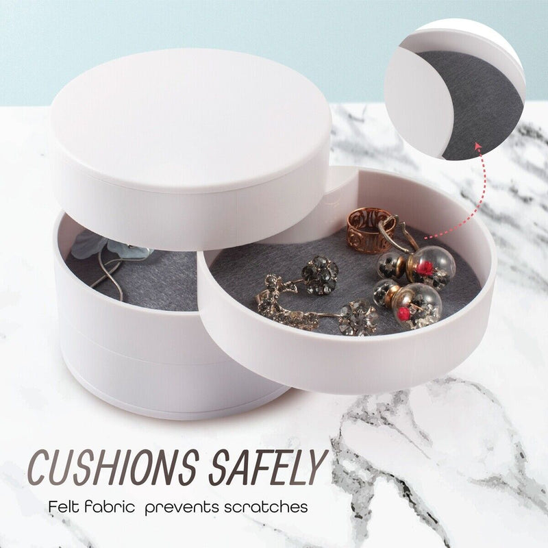 Jewelry Organizer 4 Layer Rotatable Small Storage Box Earring Holder Tray, White