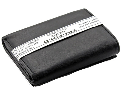 Mens Black Genuine Leather Trifold Wallet ID Window Credit Card Case Holder