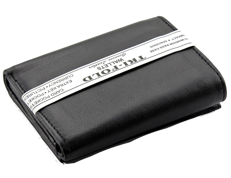 Mens Black Genuine Leather Trifold Wallet ID Window Credit Card Case Holder