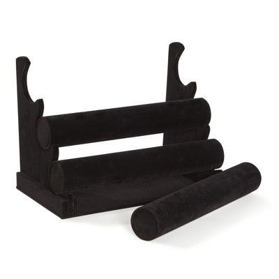 3-Tier Velvet Bracelet Holder Stand and Organizer - Jewelry Display Rack (Black)