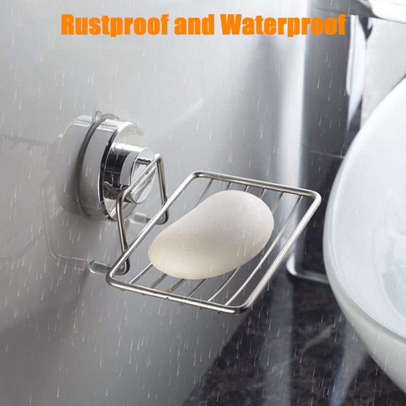 Suction Soap Dish Stainless Steel Wall Mounted Holder Bar Bathroom Shower Basket