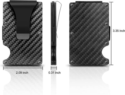 Men's Card Holder RFID Blocking Slim Money Clip Wallet Thin Carbon Fiber with Metal Clip