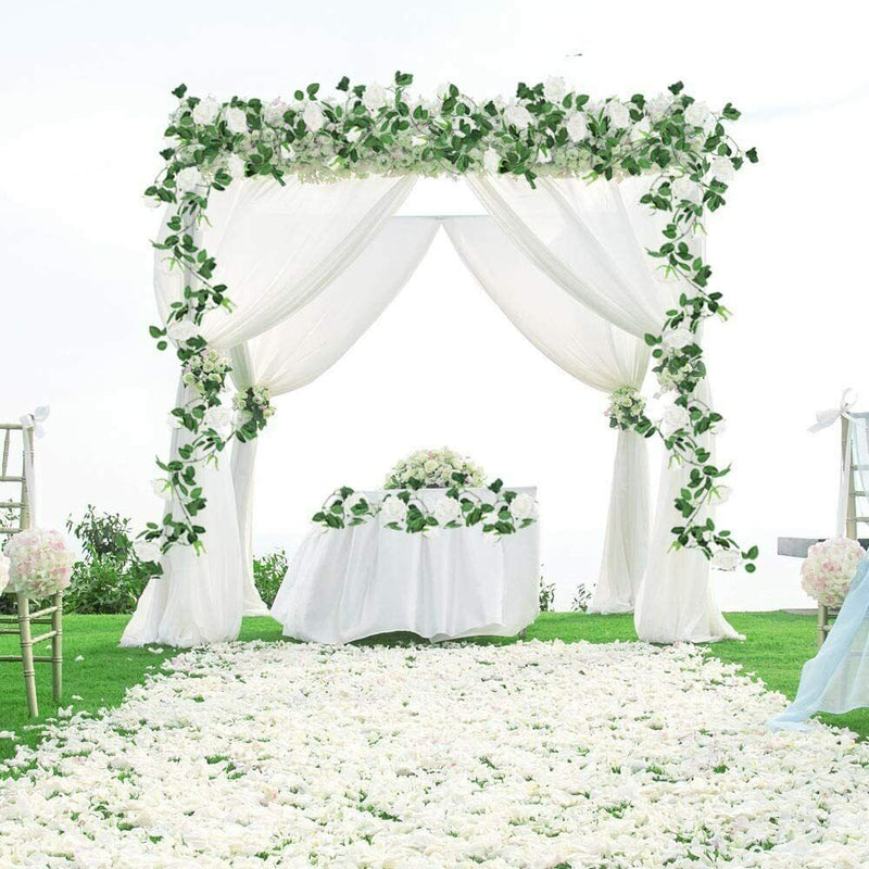 6Pcs Garland Wall Silk Artificial Hanging Rose Flowers Vine Wedding Decor 7.5 Ft
