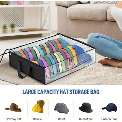 Hat Storage Dust Bag Baseball Hat Cap Organizer Clear Rack Zipper - Black