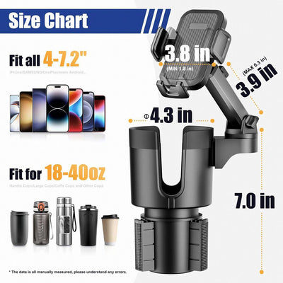 Universal 2In1 Car Cup Holder Expander Adapter 360° Phone Mount Adjustable Base