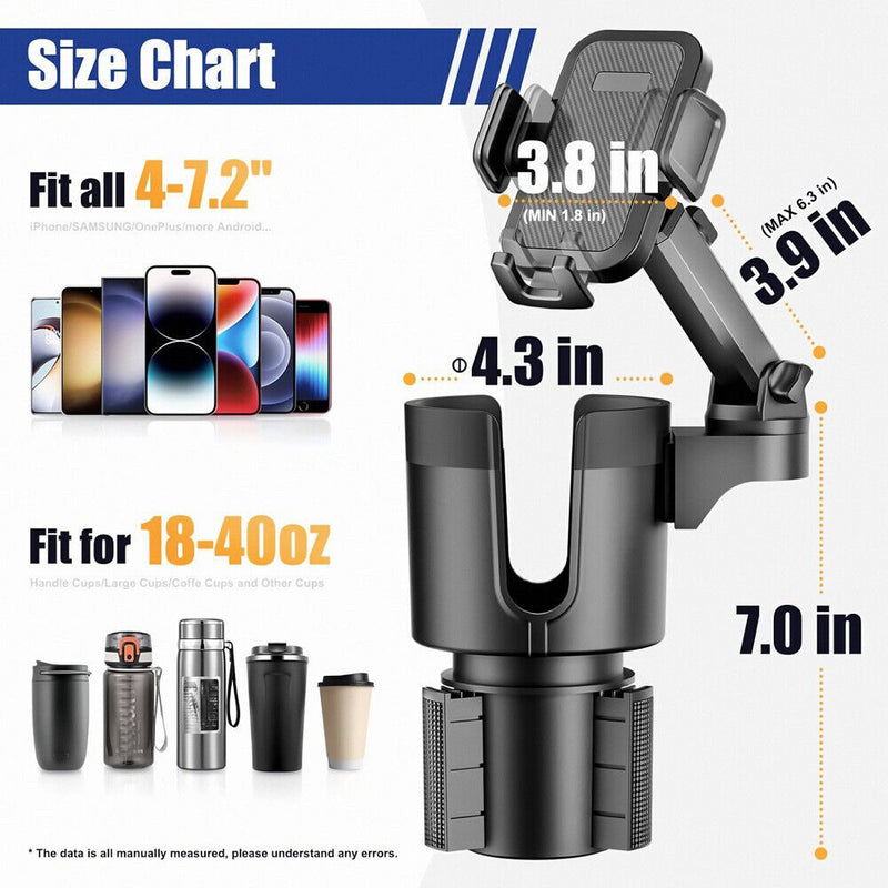 Universal 2In1 Car Cup Holder Expander Adapter 360° Phone Mount Adjustable Base