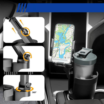Universal 2In1 Car Cup Holder Expander Adapter 360° Phone Mount Adjustable Base