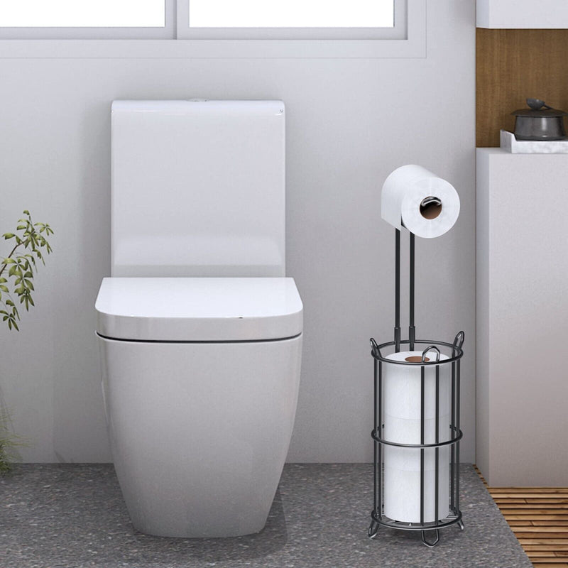 Freestanding Bathroom Toilet Paper Holder Stand & Dispenser Storage Black
