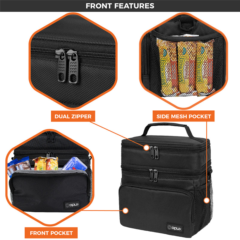 Double Deck Lunch Bag Dual Compartment for Women Men Work Office Insulated Box
