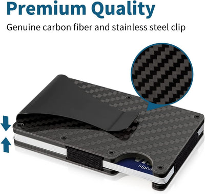 Men's Card Holder RFID Blocking Slim Money Clip Wallet Thin Carbon Fiber with Metal Clip