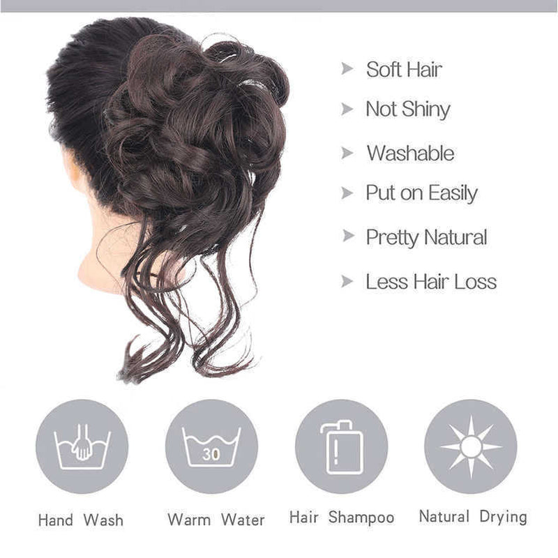 Natural Clip on in Messy Bun Hair Piece Extension Hair Claw Clip Wedding Updo US