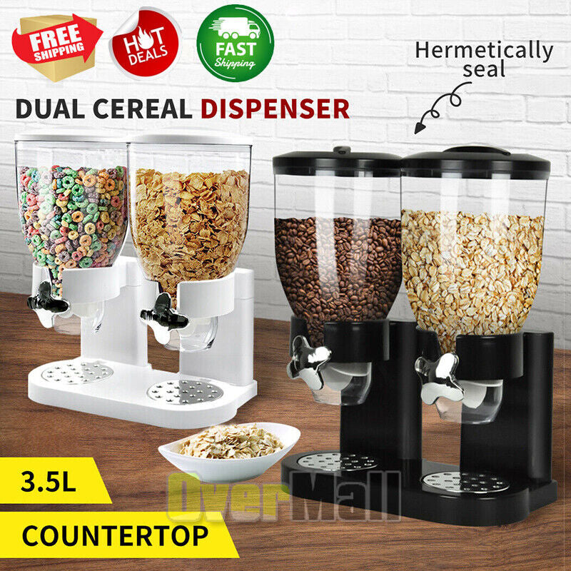 Double Two Cereal Storage Dispenser Kitchen Pantry Rice Grain Dry Food Container