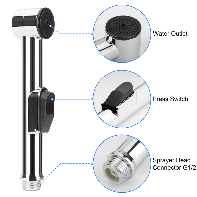 Toilet Shattaf Adapter Hose Bidet Sprayer Stainless Steel Handheld Shower Head