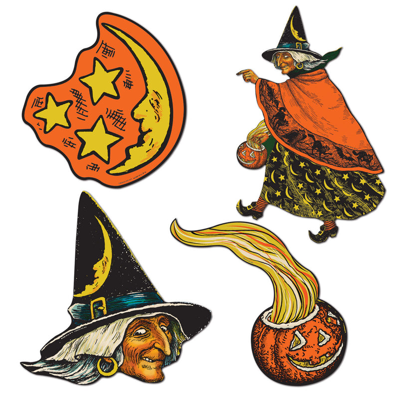4 Retro HALLOWEEN Decorations Die Cut Cutouts Vintage Beistle 1933 Reproduction