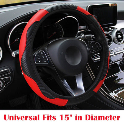Universal 15''/38Cm Leather Car Steering Wheel Cover Anti-Slip Accessories Black