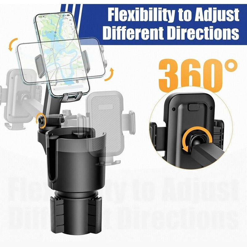 Universal 2In1 Car Cup Holder Expander Adapter 360° Phone Mount Adjustable Base