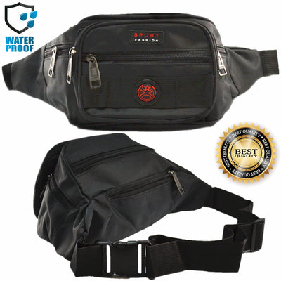 Mens Womens Waterproof Black Fanny Pack Waist Shoulder Hip Belt Bag Travel Pouch