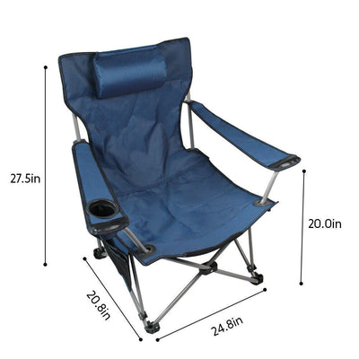 Oversized Camping Chair Outdoor Heavy Duty Folding Chair W/ Cup Holder & Pillow